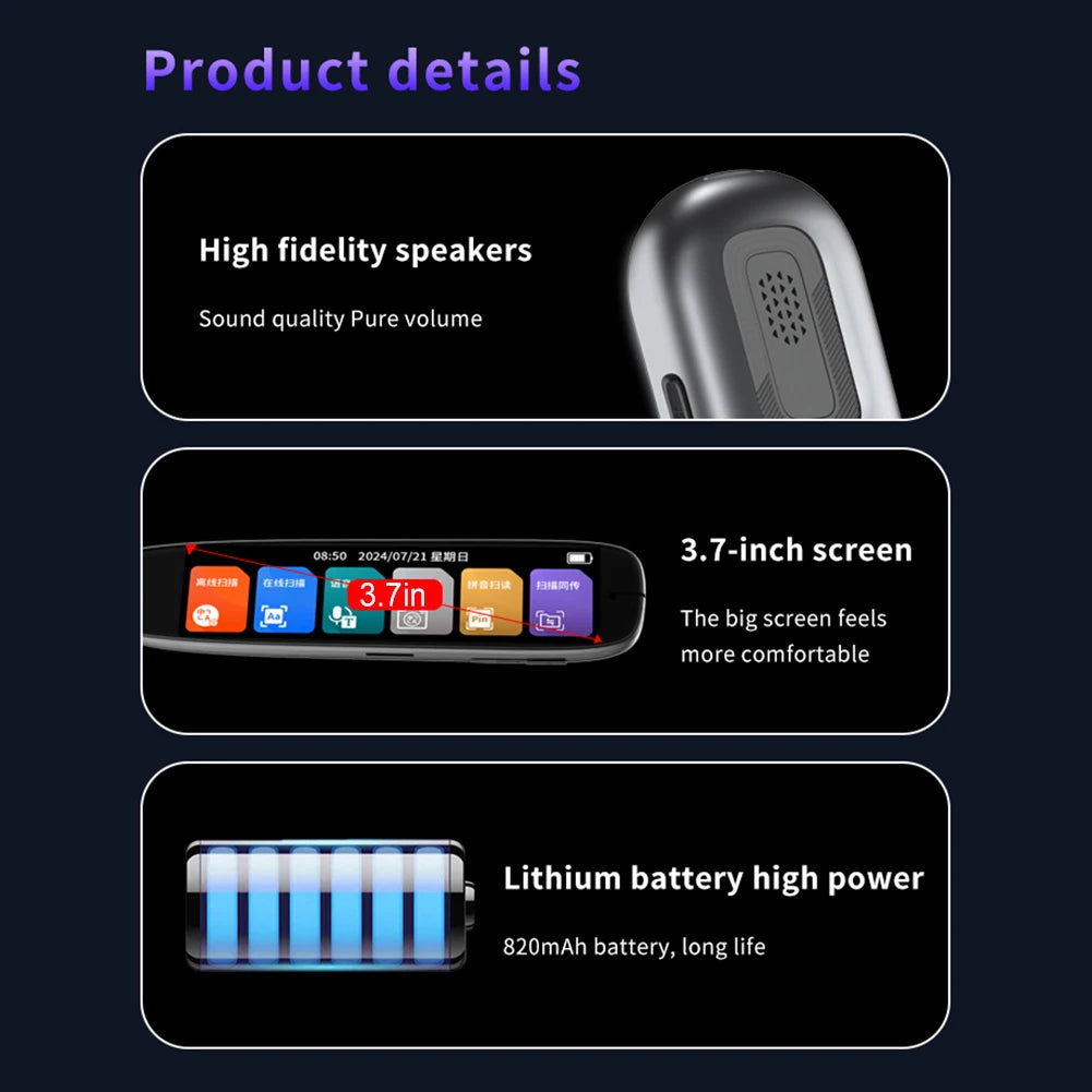 Translation Pen 142 Languages Smart Scanner Translator Pen Online/Offline Modes Recording Pen Translator Pen for Teacher Student