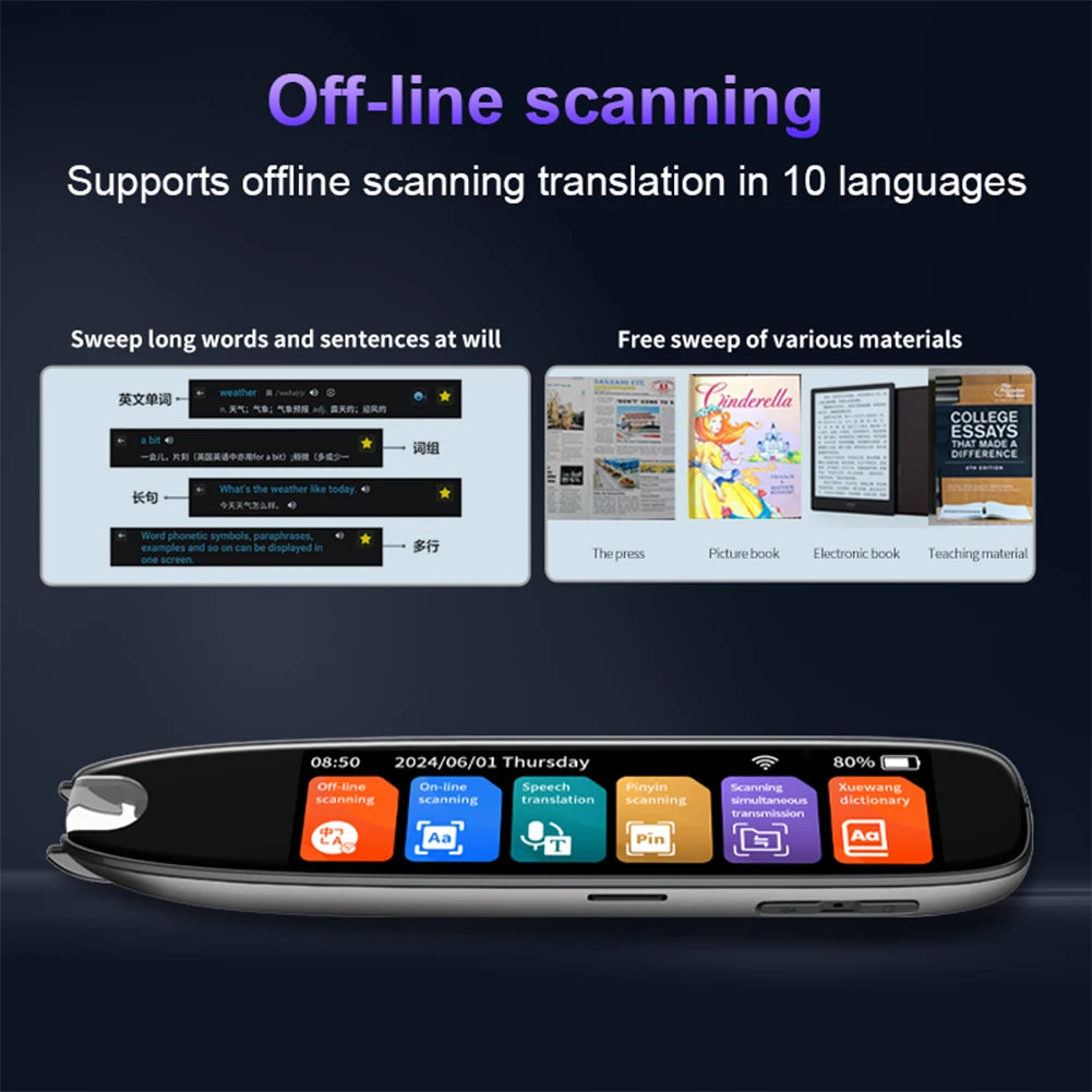 Translation Pen 142 Languages Smart Scanner Translator Pen Online/Offline Modes Recording Pen Translator Pen for Teacher Student