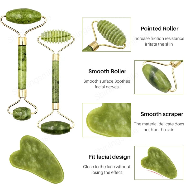 2pcs Gua Sha Massager Set for Face Care Jade