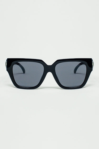 Geometric Thick Black Sunglasses With Black Lens
