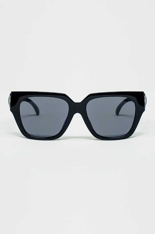 Geometric Thick Black Sunglasses With Black Lens